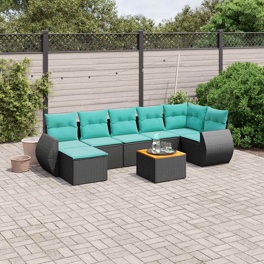 8-delt havesofasæt med hynder sort polyrattan