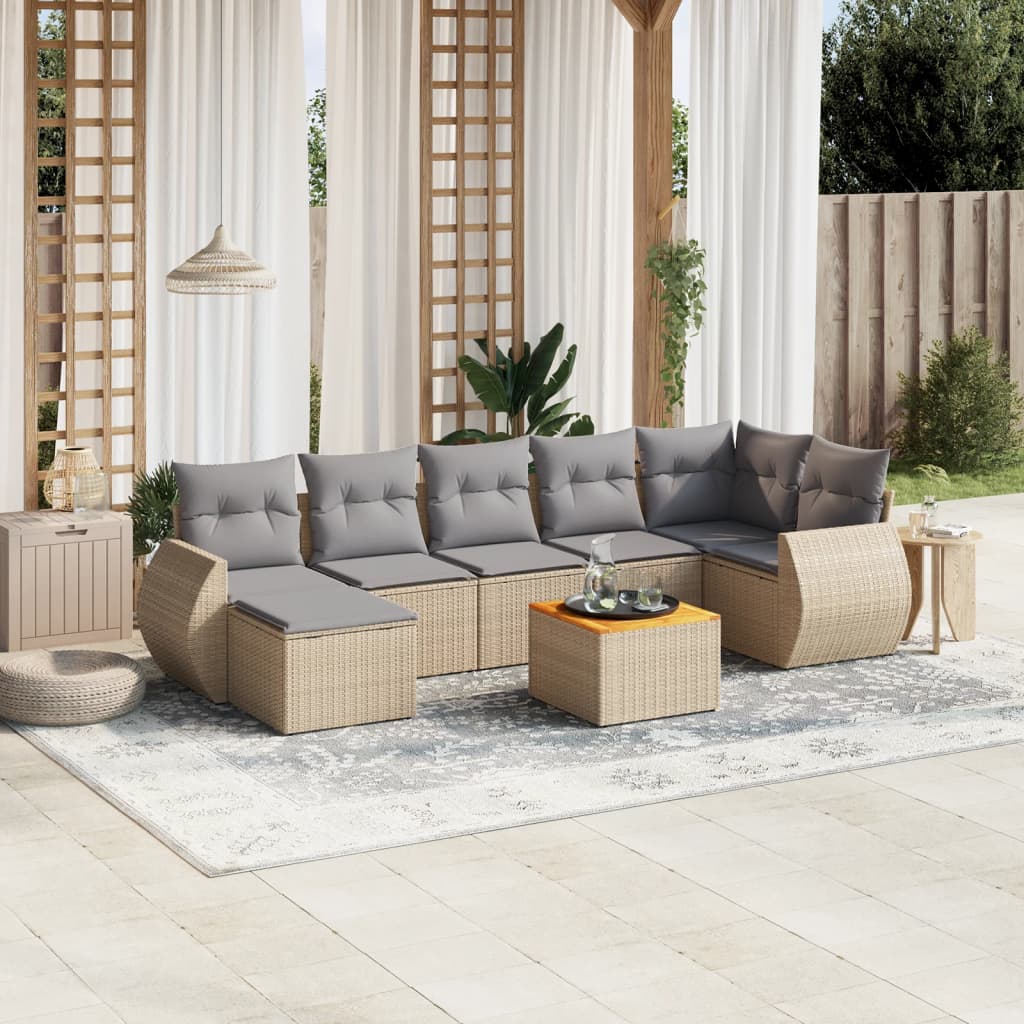 sofasæt til haven 8 dele med hynder polyrattan beige