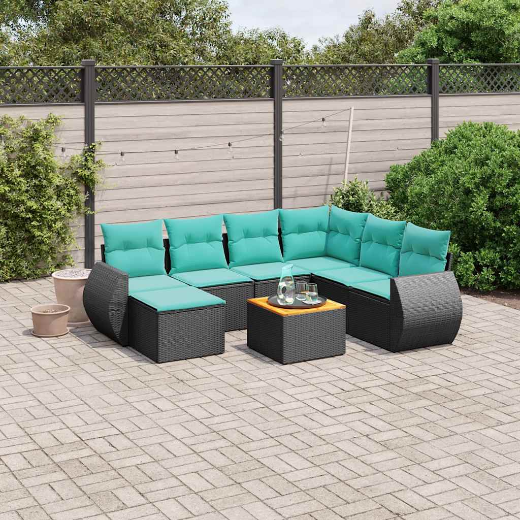 8-delt havesofasæt med hynder sort polyrattan