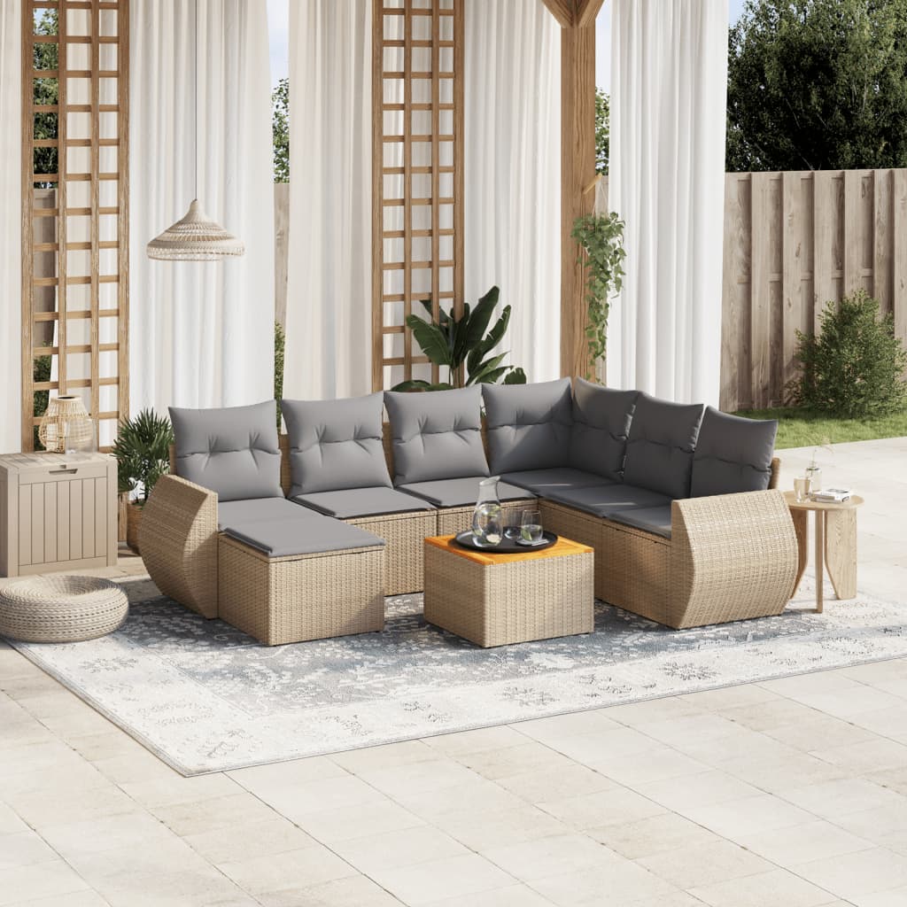 sofasæt til haven 8 dele med hynder polyrattan beige