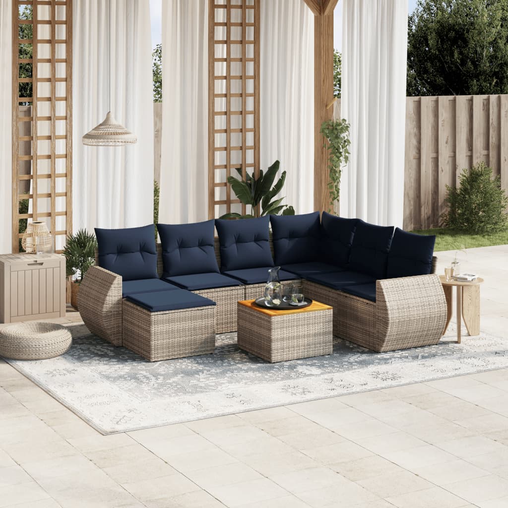 havesofasæt med 8 hynder grå polyrattan