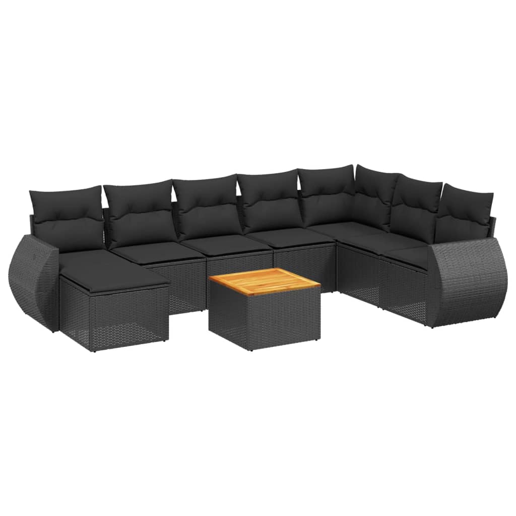 sofasæt til haven 9 dele med hynder polyrattan sort