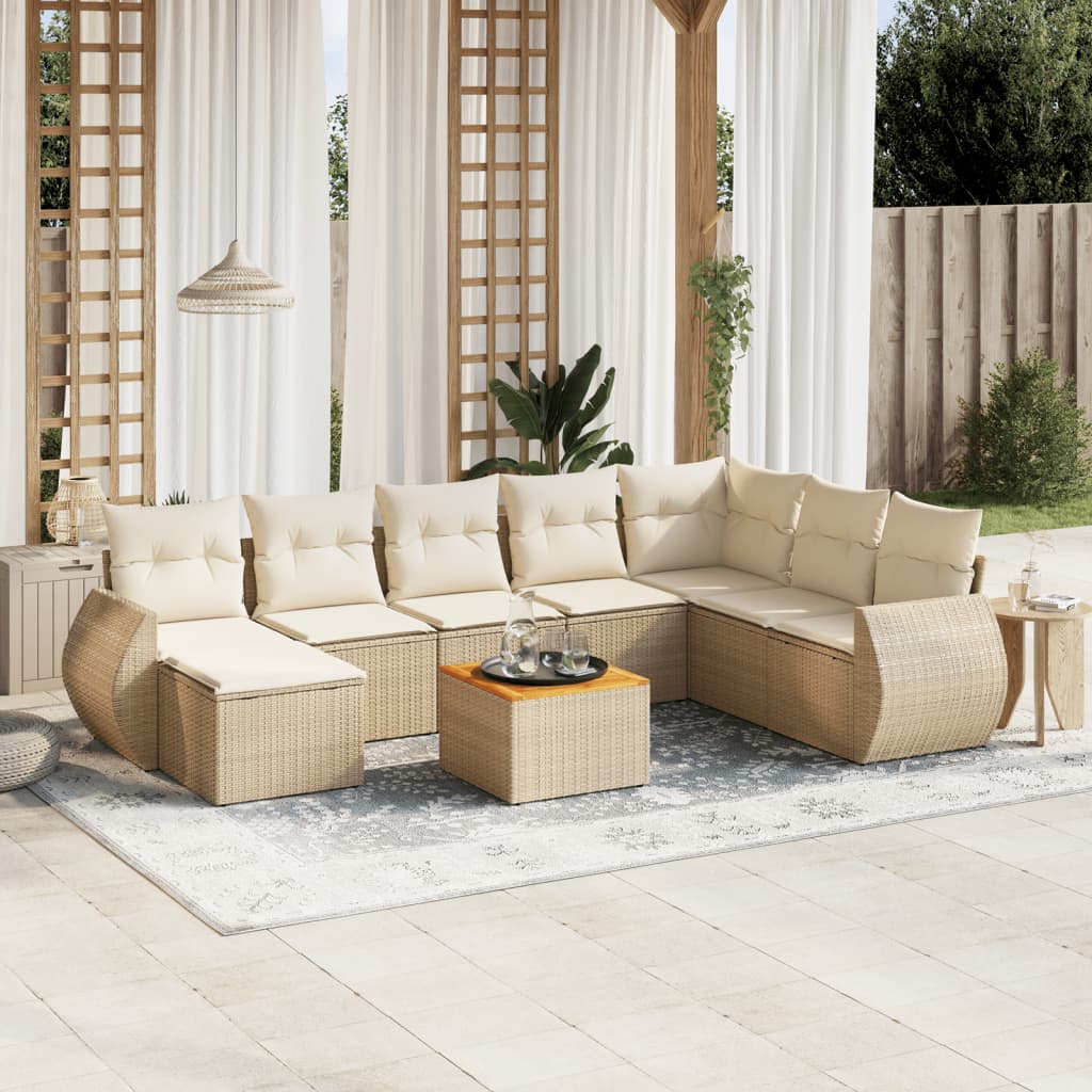 sofasæt til haven 9 dele med hynder polyrattan beige