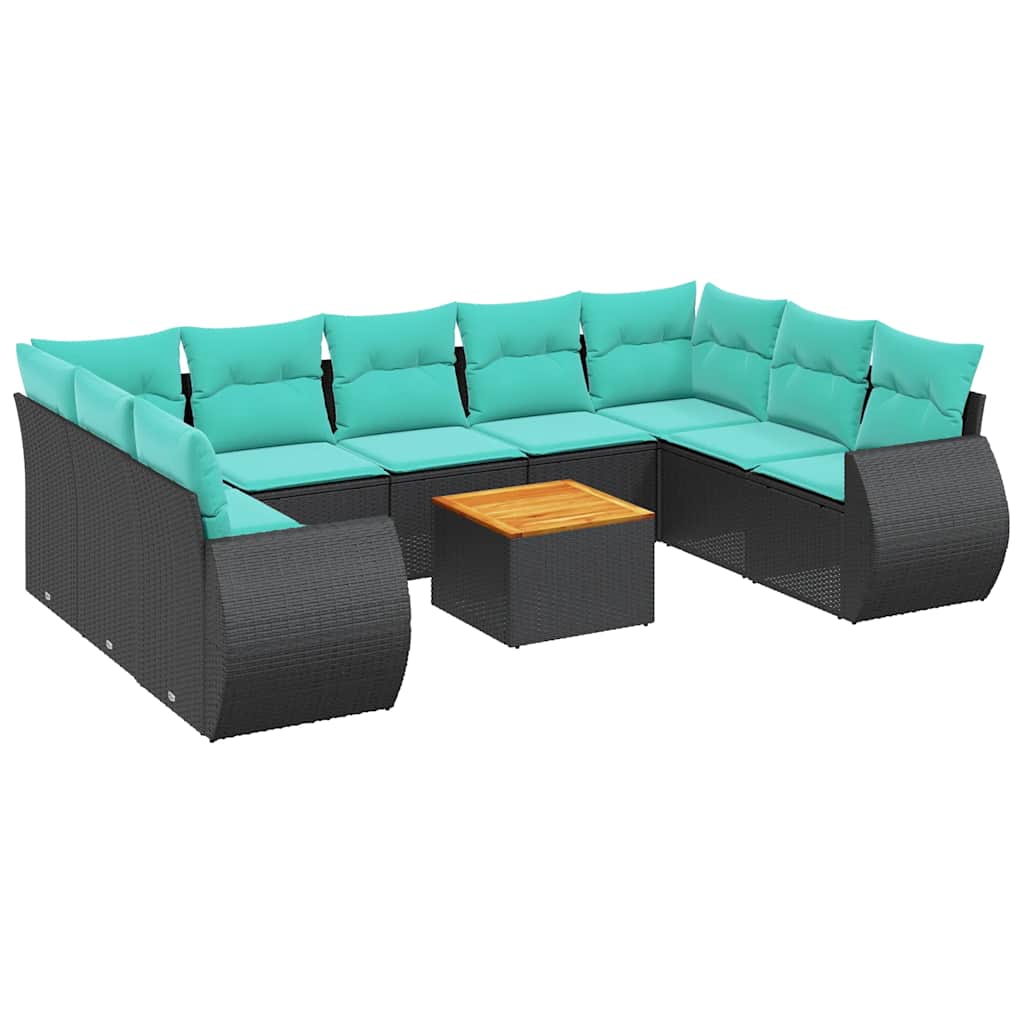havesofasæt med 10 hynder sort polyrattan