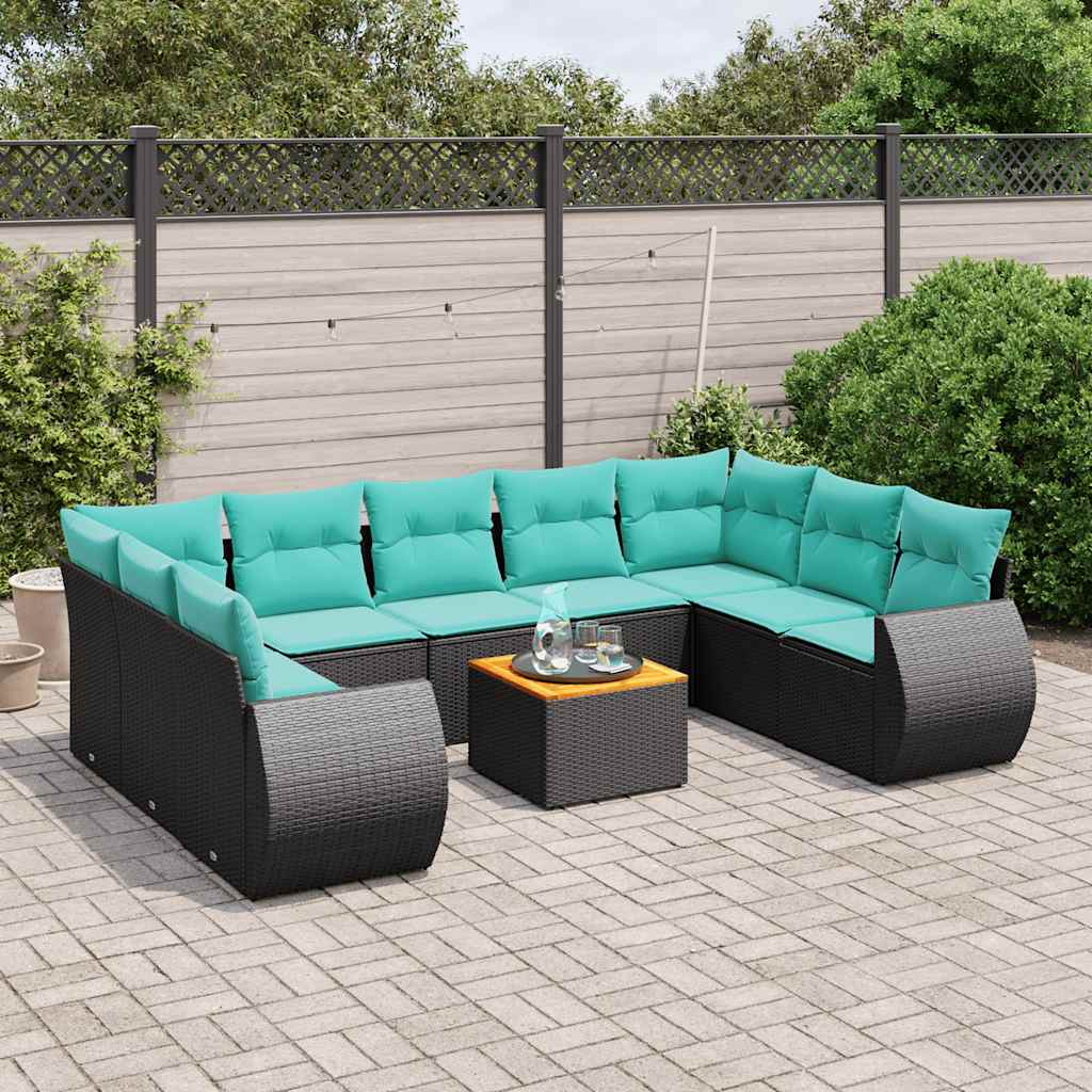 havesofasæt med 10 hynder sort polyrattan