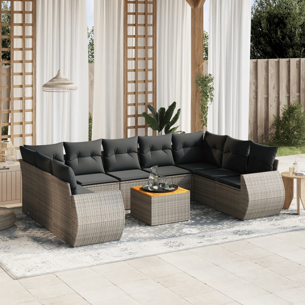 sofasæt til haven 10 dele med hynder polyrattan grå