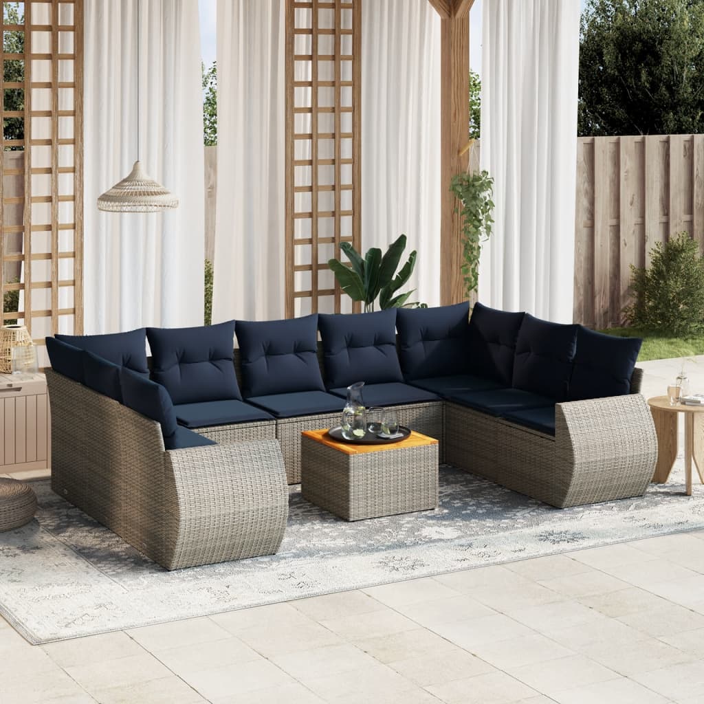 havesofasæt med 10 dele og hynder grå polyrattan