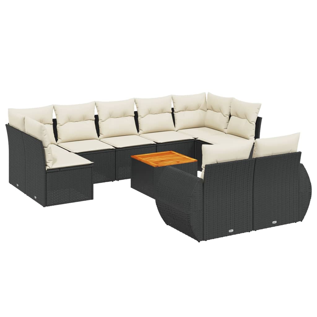 sofasæt til haven 10 dele med hynder polyrattan sort