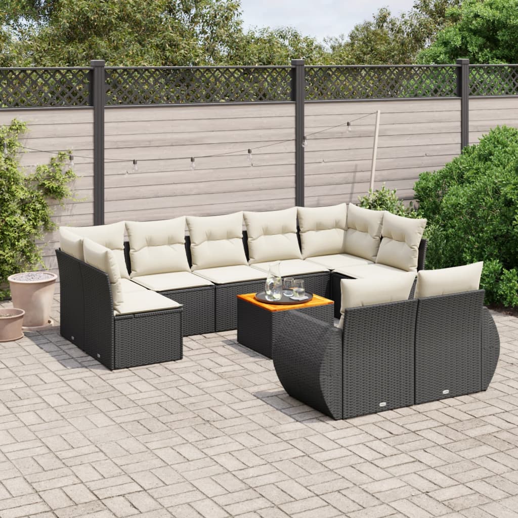 sofasæt til haven 10 dele med hynder polyrattan sort