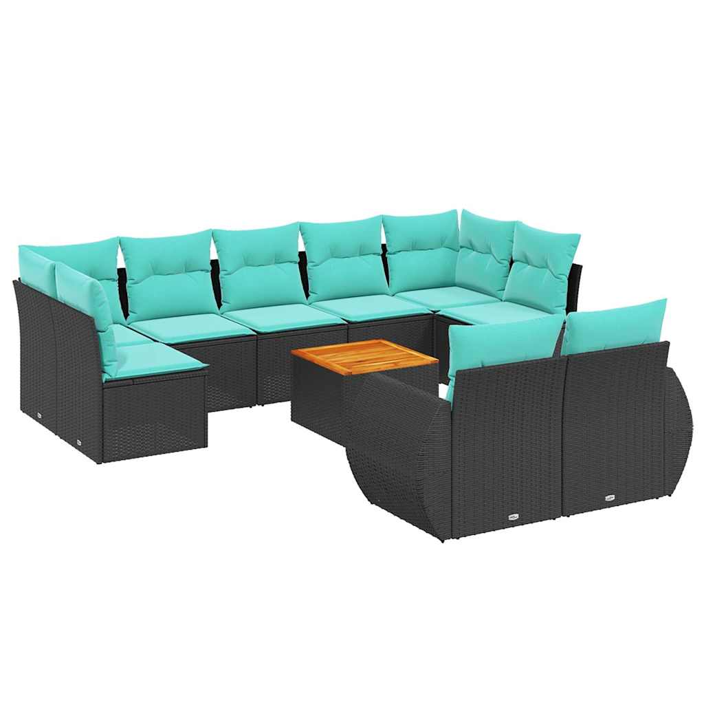 havesofasæt med 10 hynder sort polyrattan