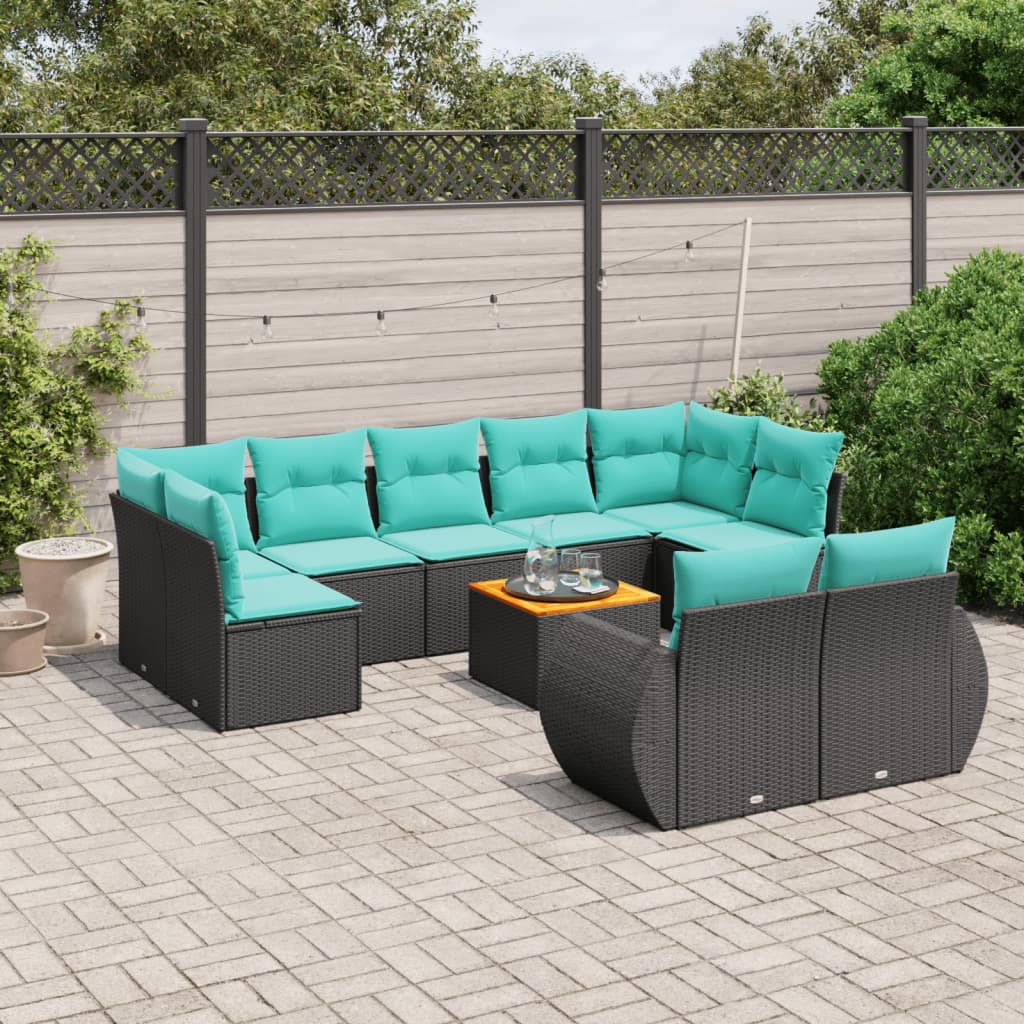 havesofasæt med 10 hynder sort polyrattan