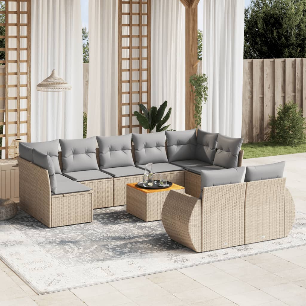 sofasæt til haven 10 dele med hynder polyrattan beige