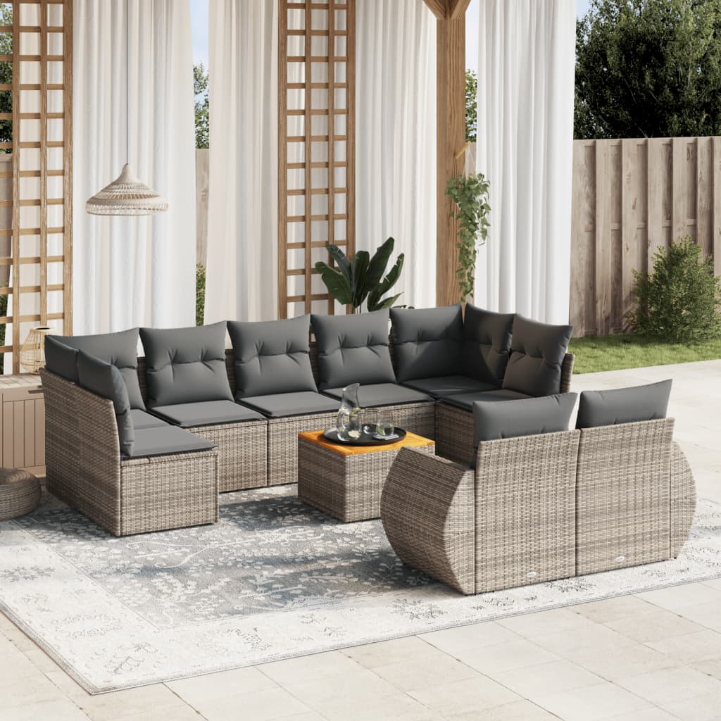 sofasæt til haven 10 dele med hynder polyrattan grå