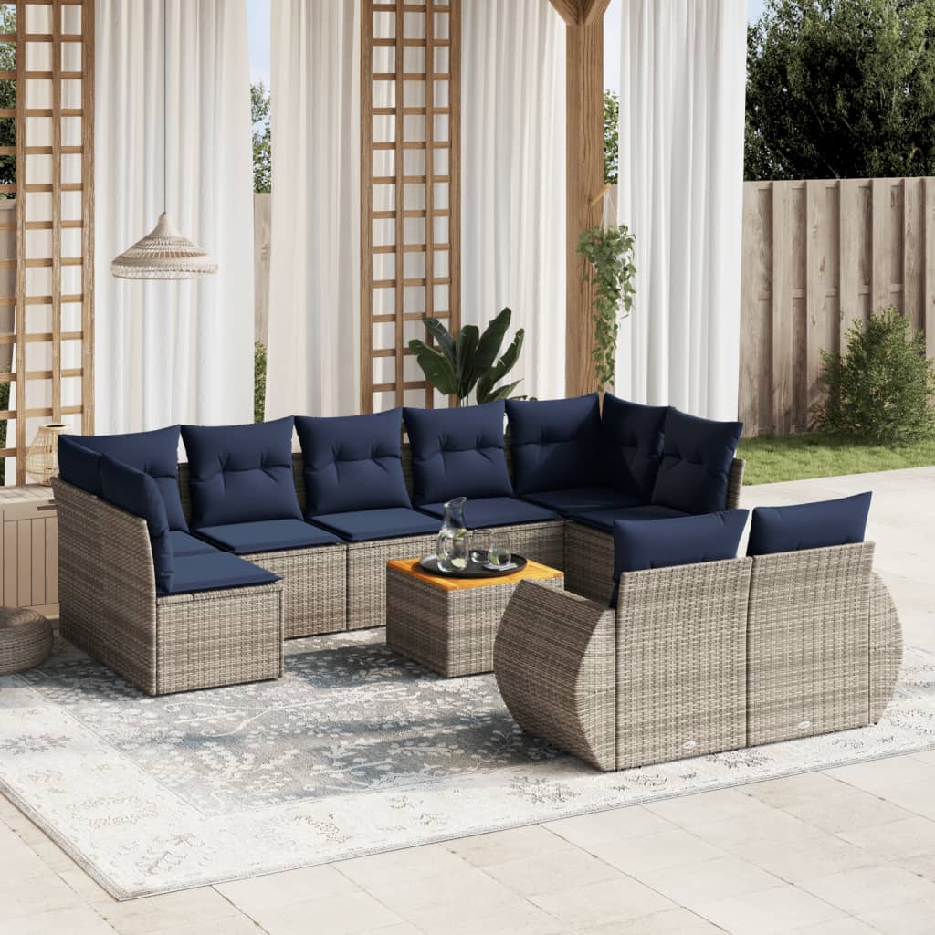 havesofasæt med 10 dele og hynder grå polyrattan