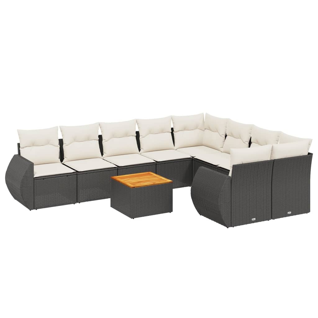 sofasæt til haven 10 dele med hynder polyrattan sort