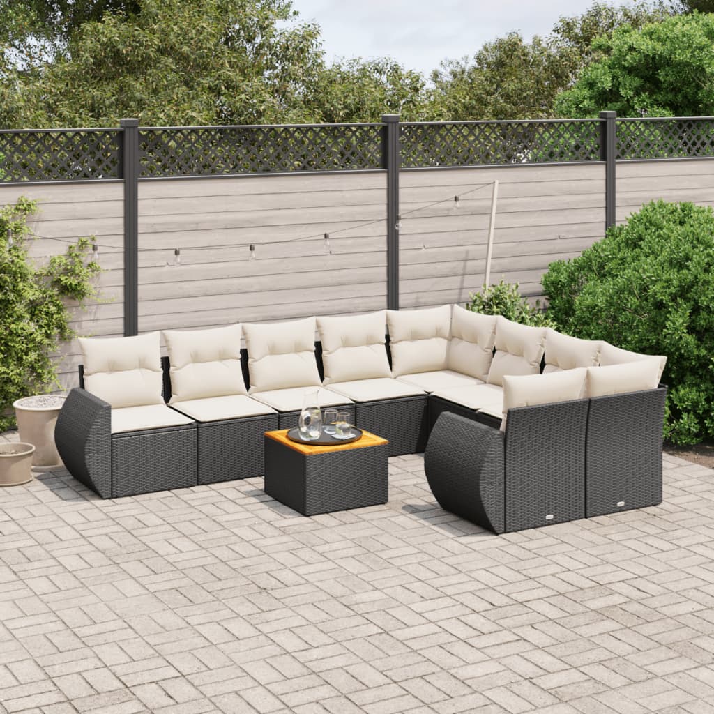 sofasæt til haven 10 dele med hynder polyrattan sort