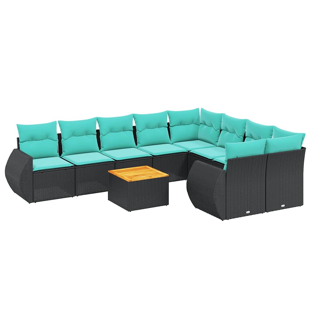 havesofasæt med 10 hynder sort polyrattan