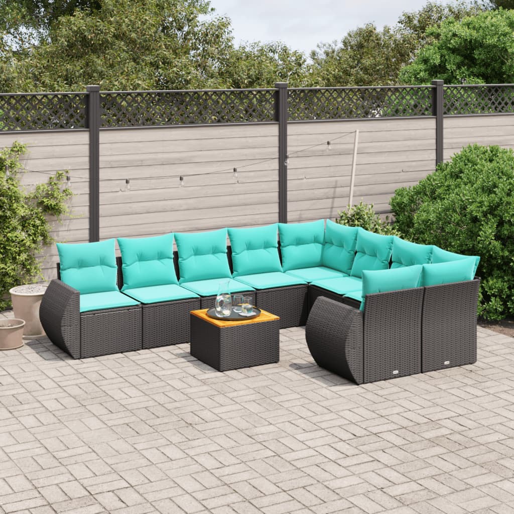 havesofasæt med 10 hynder sort polyrattan