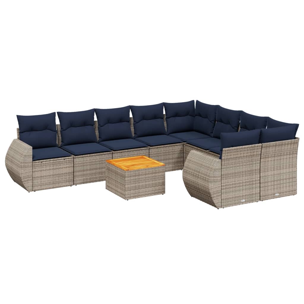 havesofasæt med 10 dele og hynder grå polyrattan