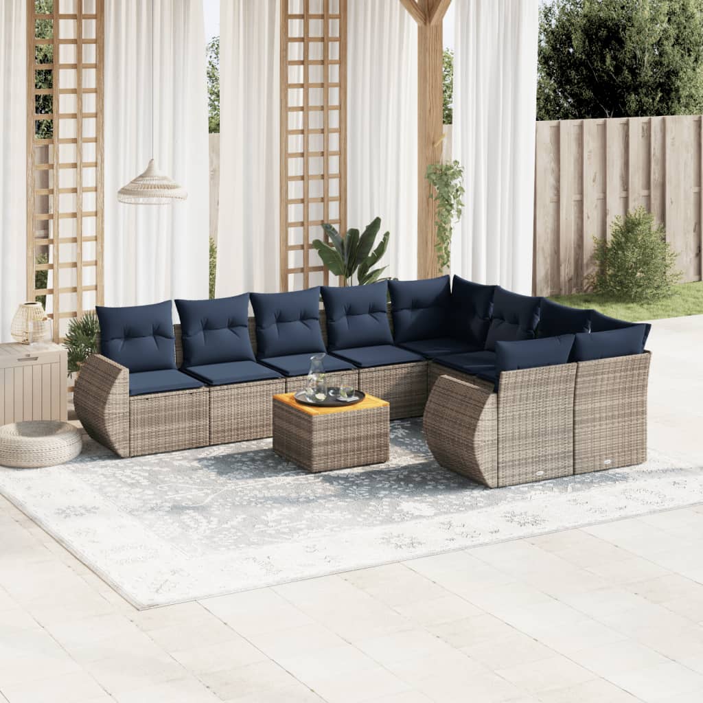 havesofasæt med 10 dele og hynder grå polyrattan