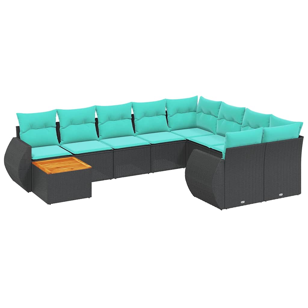 havesofasæt med 10 hynder sort polyrattan