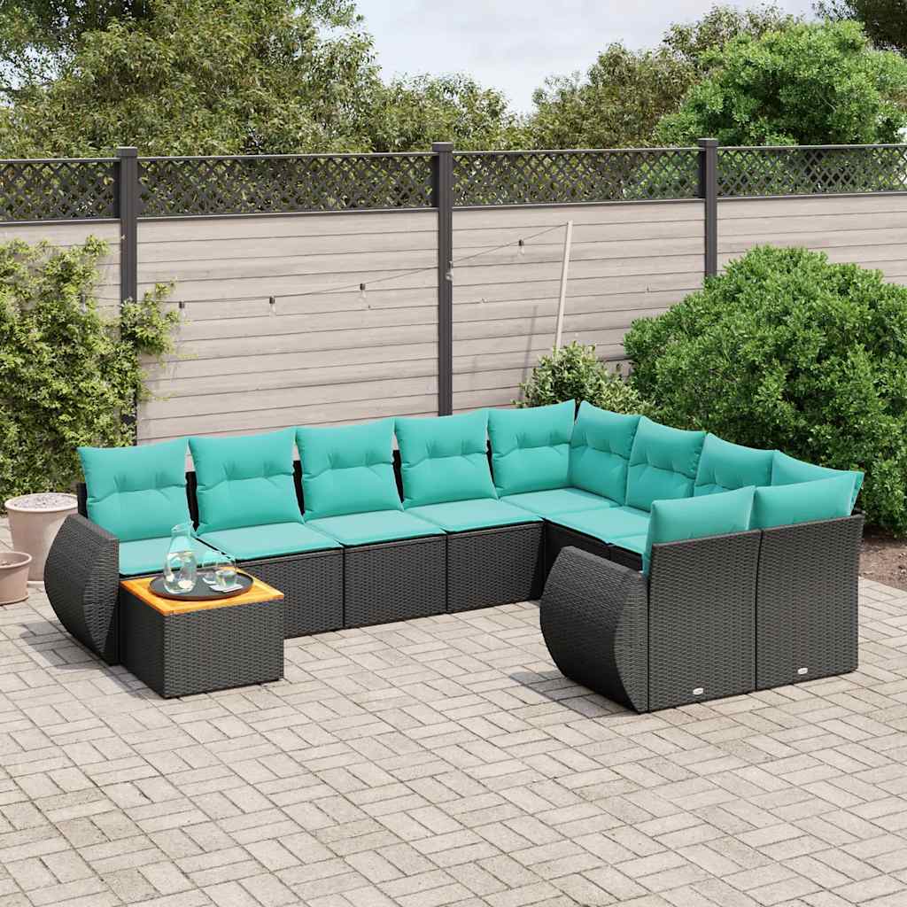 havesofasæt med 10 hynder sort polyrattan