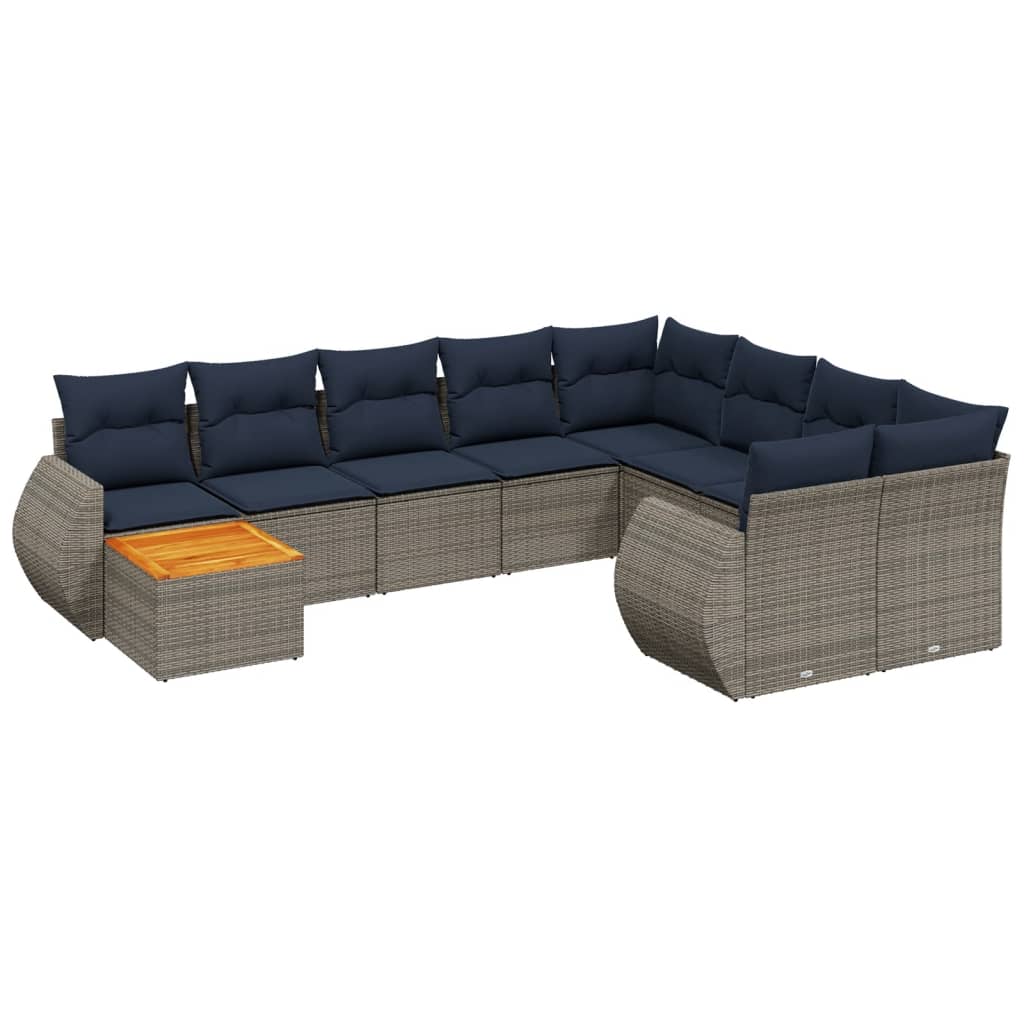 havesofasæt med 10 dele og hynder grå polyrattan