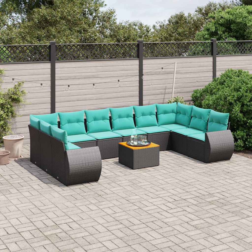 11-delt havesofasæt med hynder sort polyrattan