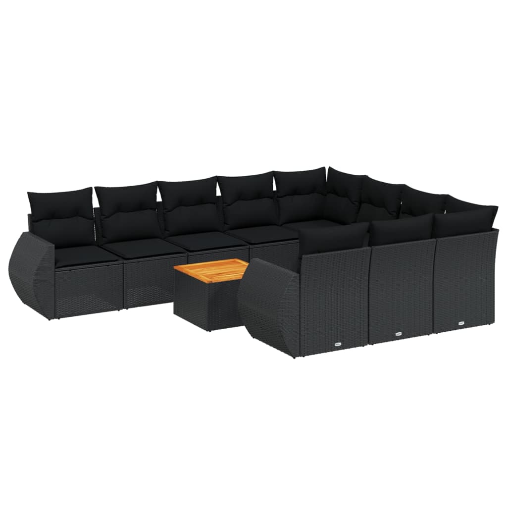 sofasæt til haven 11 dele med hynder polyrattan sort