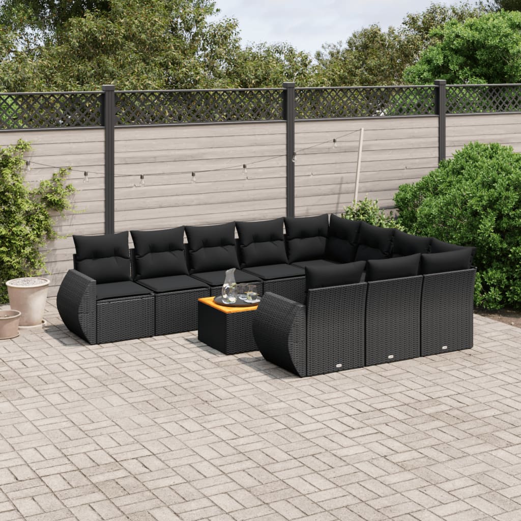 sofasæt til haven 11 dele med hynder polyrattan sort