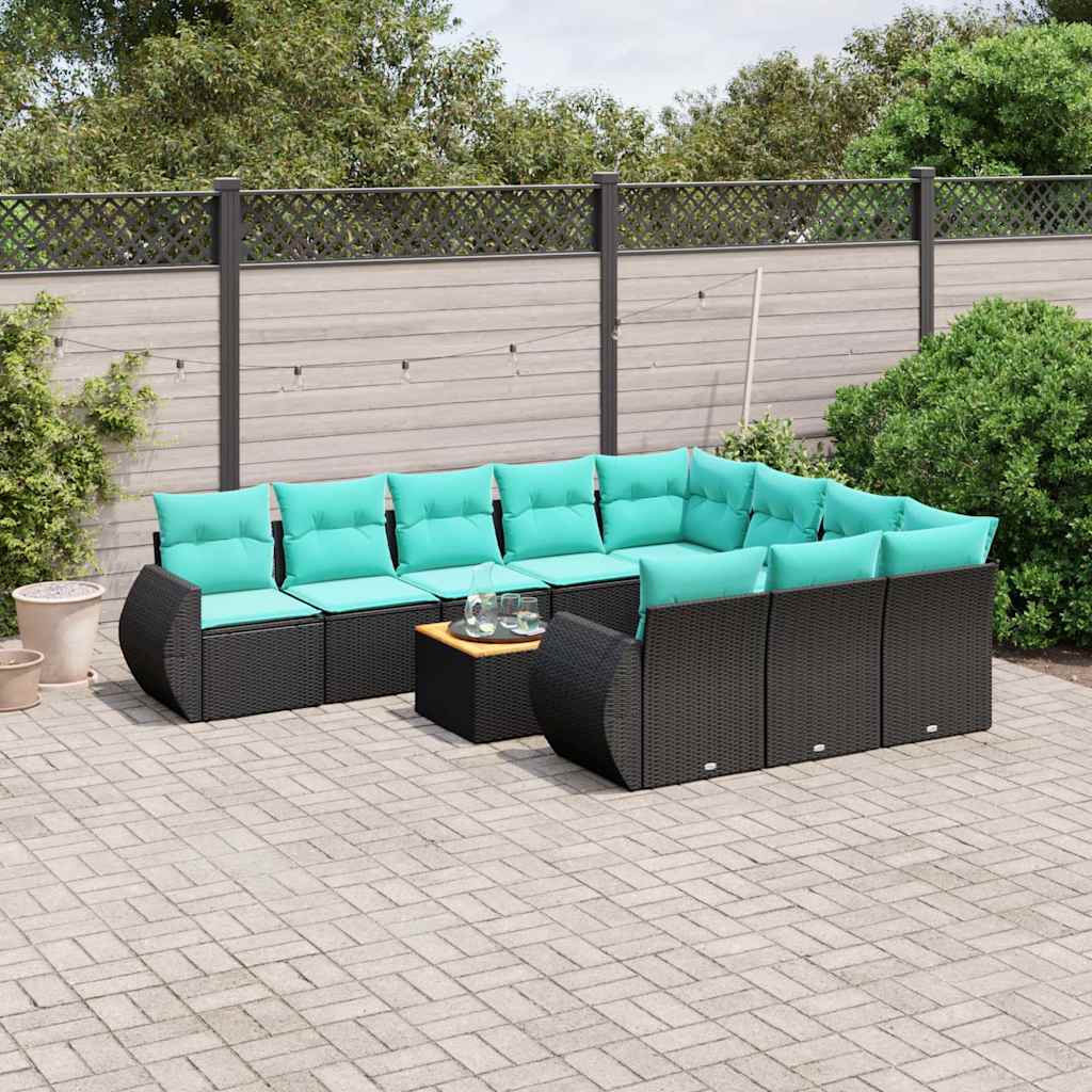 11-delt havesofasæt med hynder sort polyrattan