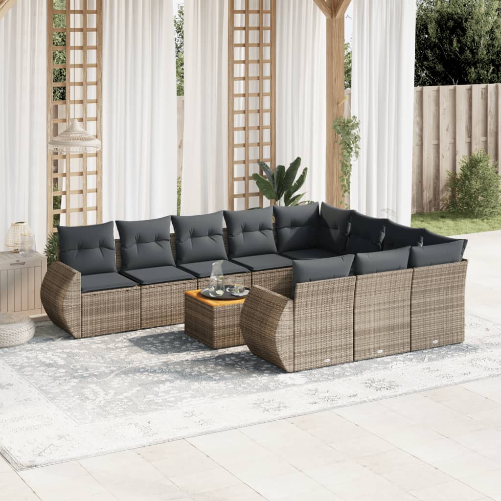 loungesæt til haven 11 dele med hynder polyrattan grå