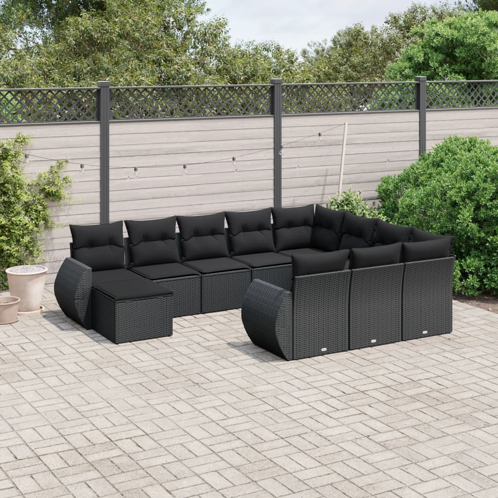 sofasæt til haven 11 dele med hynder polyrattan sort