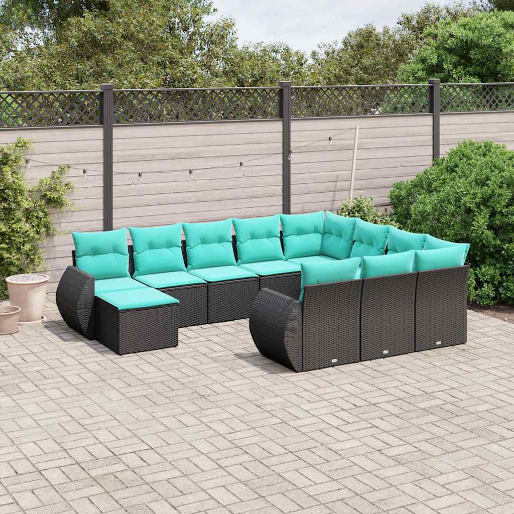 11-delt havesofasæt med hynder sort polyrattan