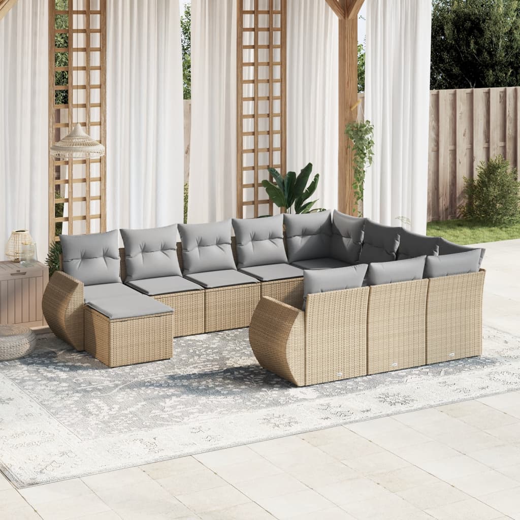 sofasæt til haven 11 dele med hynder polyrattan beige
