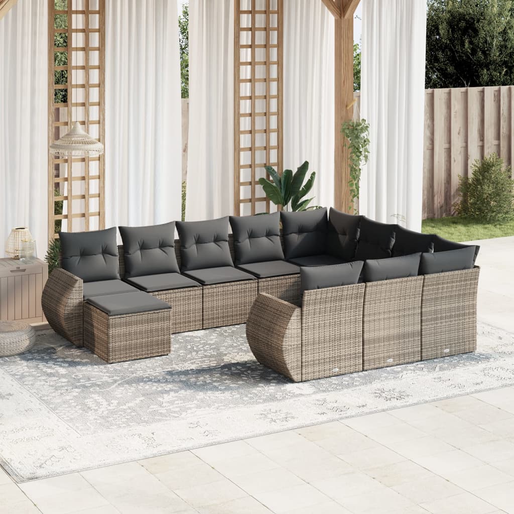 loungesæt til haven 11 dele med hynder polyrattan grå