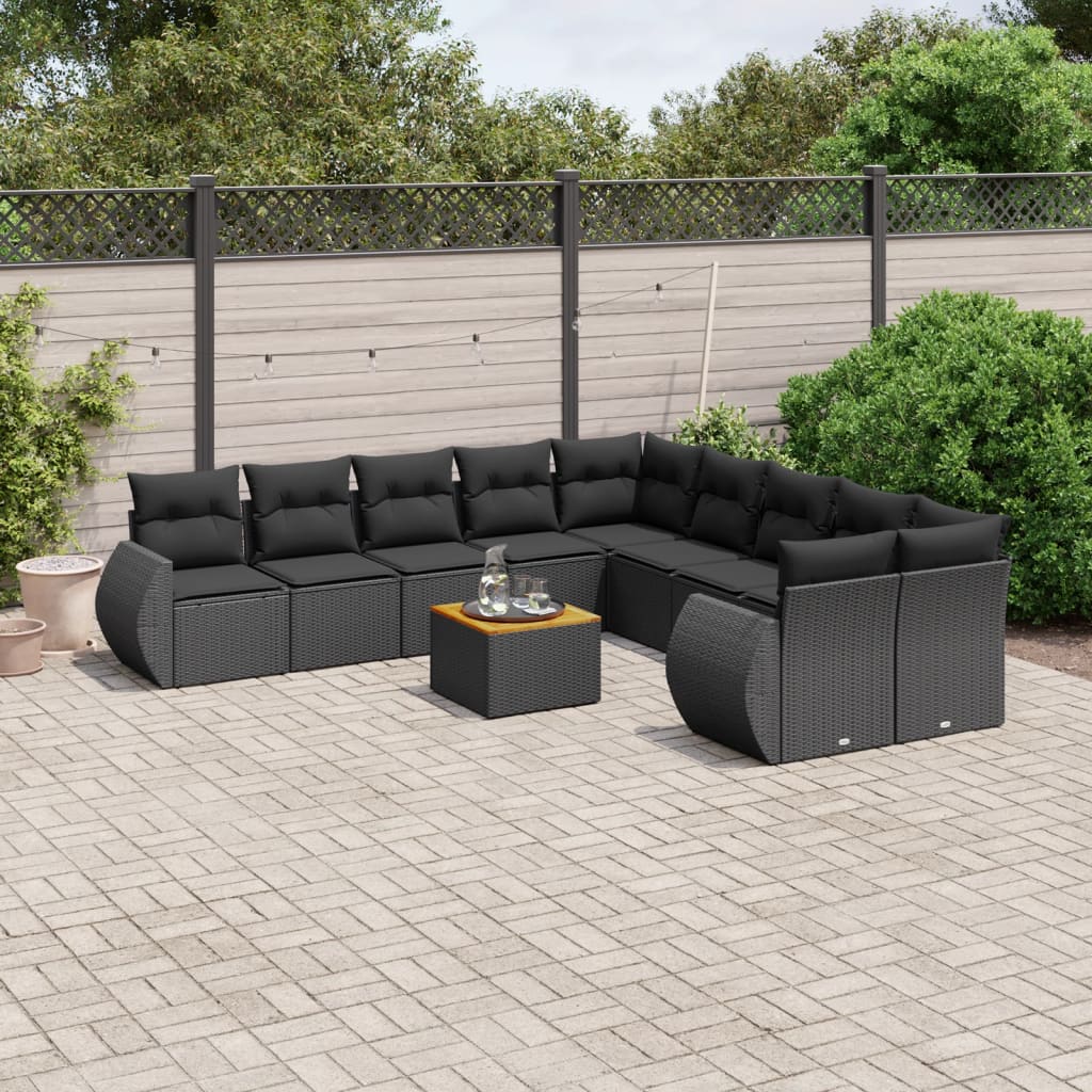 sofasæt til haven 11 dele med hynder polyrattan sort