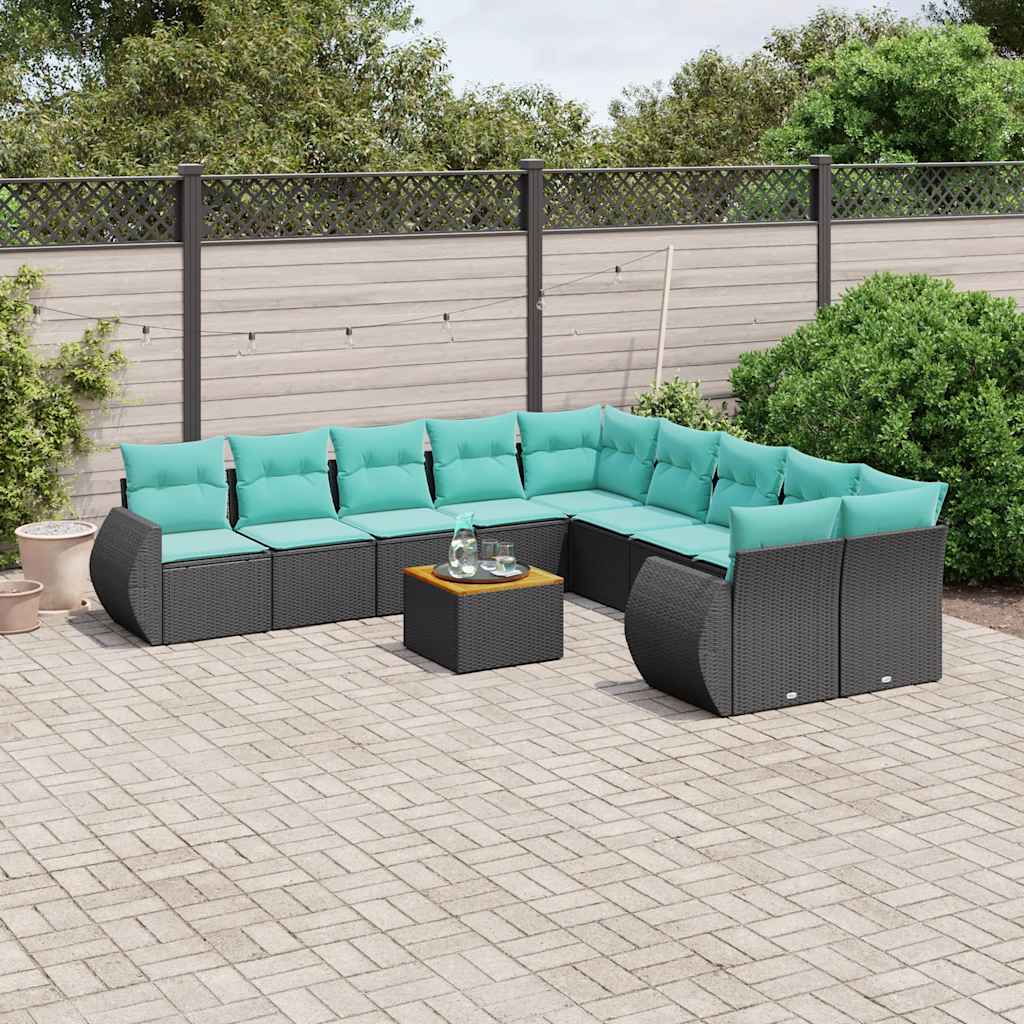 11-delt havesofasæt med hynder sort polyrattan