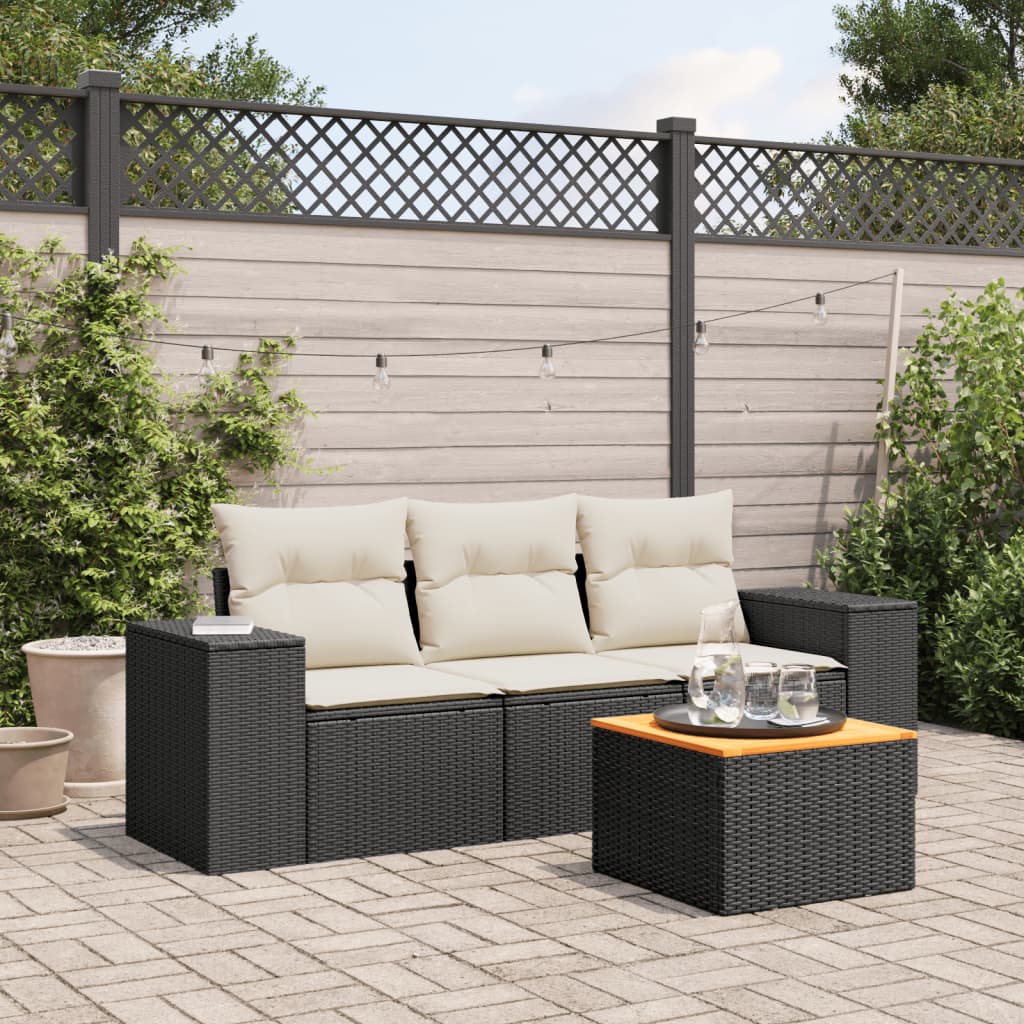 sofasæt til haven 4 dele med hynder polyrattan sort