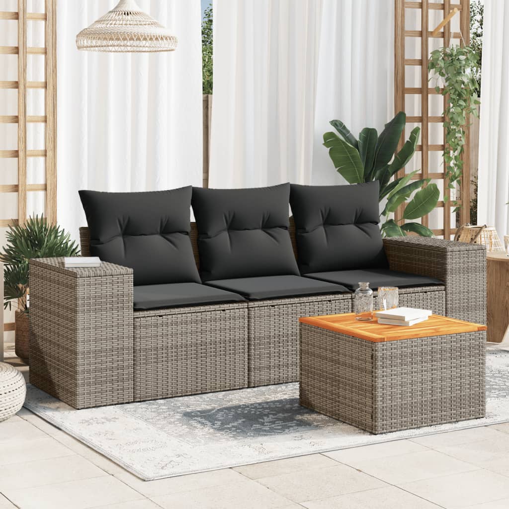 sofasæt til haven 4 dele med hynder polyrattan grå