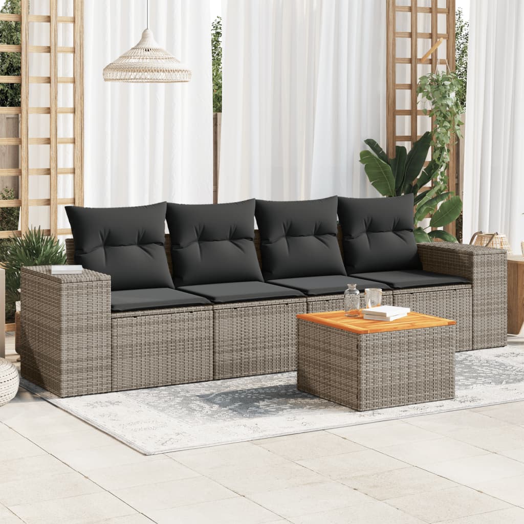 sofasæt 5 dele med hynder polyrattan grå