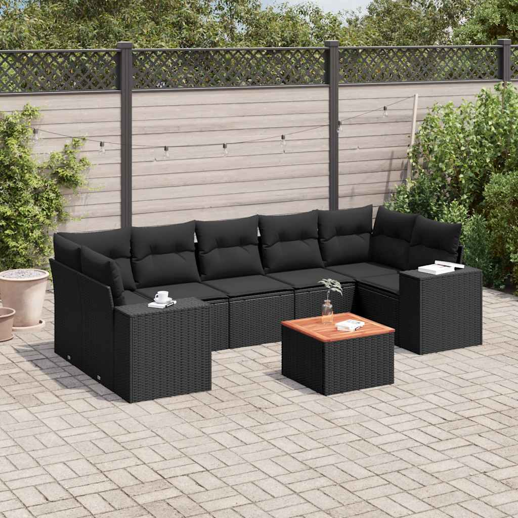 sofasæt til haven 8 dele med hynder polyrattan sort