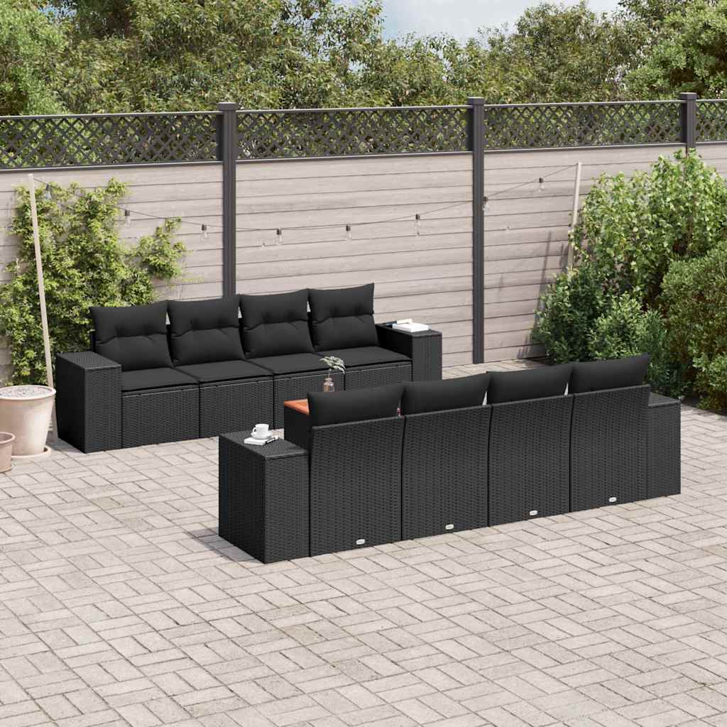 sofasæt til haven 9 dele med hynder polyrattan sort