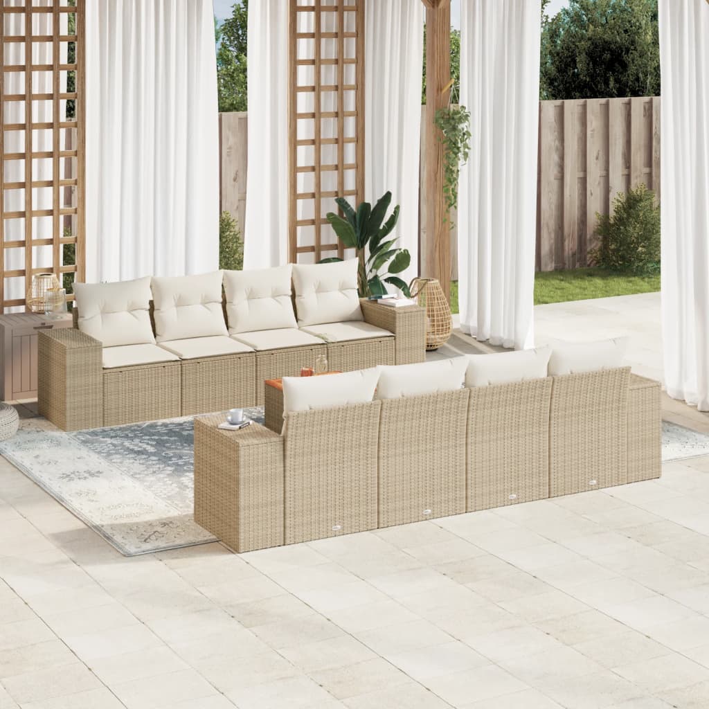 sofasæt til haven 9 dele med hynder polyrattan beige