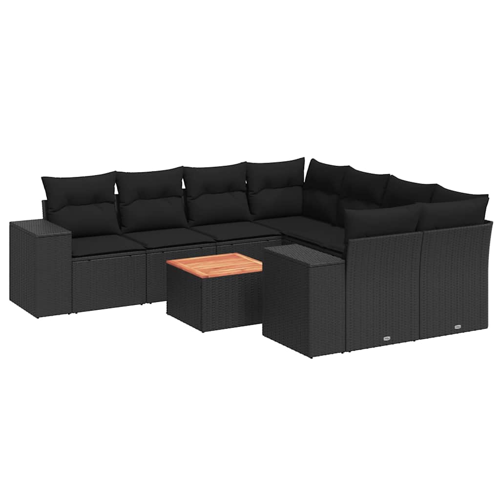 sofasæt til haven 9 dele med hynder polyrattan sort