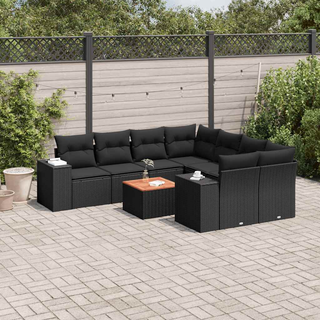 sofasæt til haven 9 dele med hynder polyrattan sort