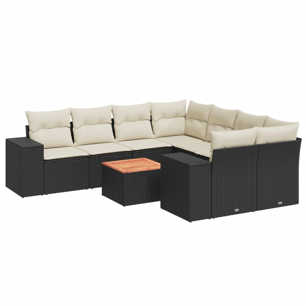 sofasæt til haven 9 dele med hynder polyrattan sort