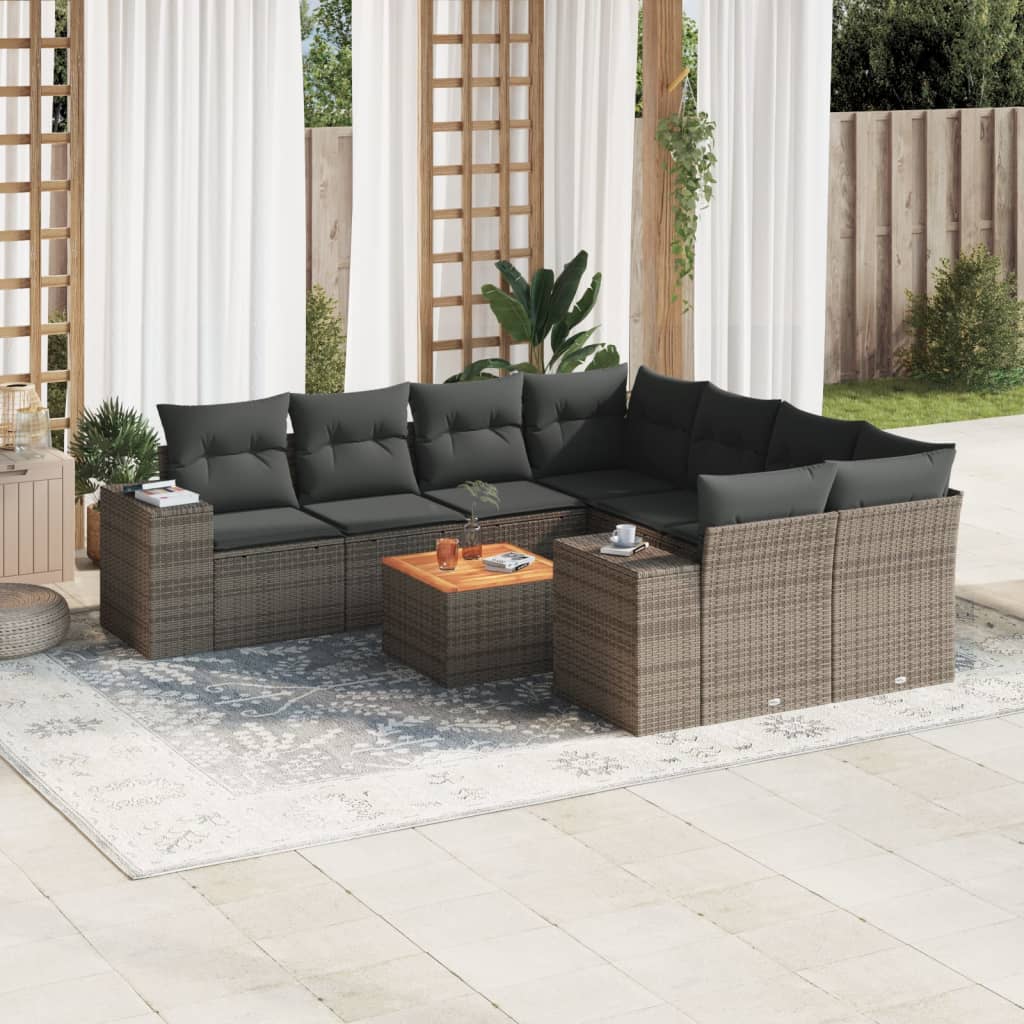 sofasæt til haven 9 dele med hynder polyrattan grå