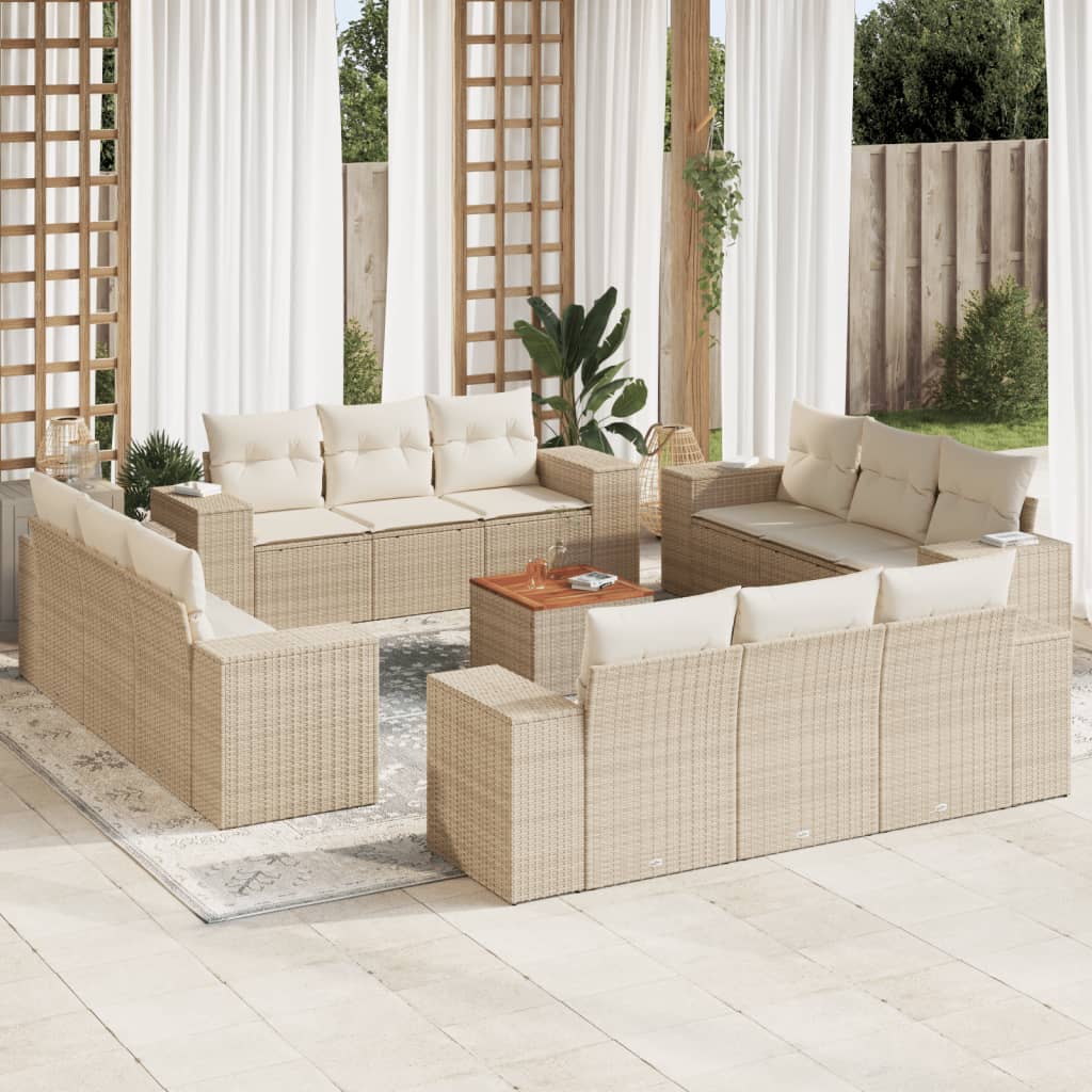 sofasæt til haven 13 dele med hynder polyrattan beige