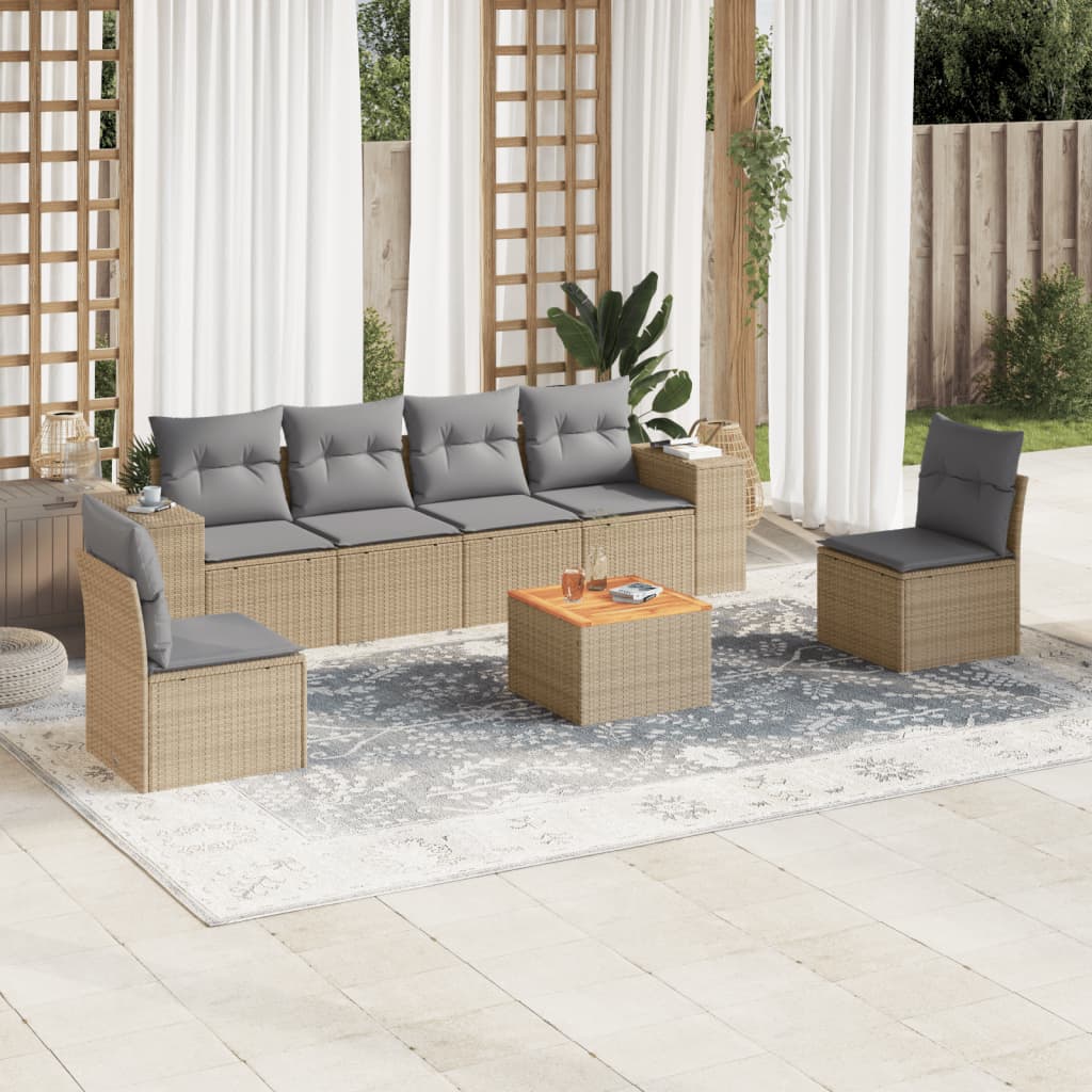 sofasæt til haven 7 dele med hynder polyrattan beige
